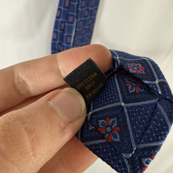 Jos A Bank Reserve Tie Men's 60" Blue Floral Print 100% Silk 3" Wide - Picture 4 of 5